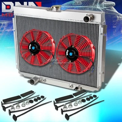 67-70 FORD MUSTANG SHELBY/FALCON V8 3-ROW ALUMINUM RACING RADIATOR+X2 RED FAN - Image 1 of 4