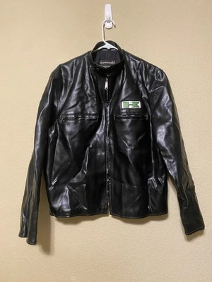 Vintage 70s Kawasaki Motorcycles Black Full Zip Vinyl Leather Jacket XL - Image 1 of 4
