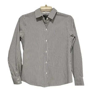 Camicetta Liz Claiborne Career Petite grigio scuro gessato usata PXL - Foto 1 di 3