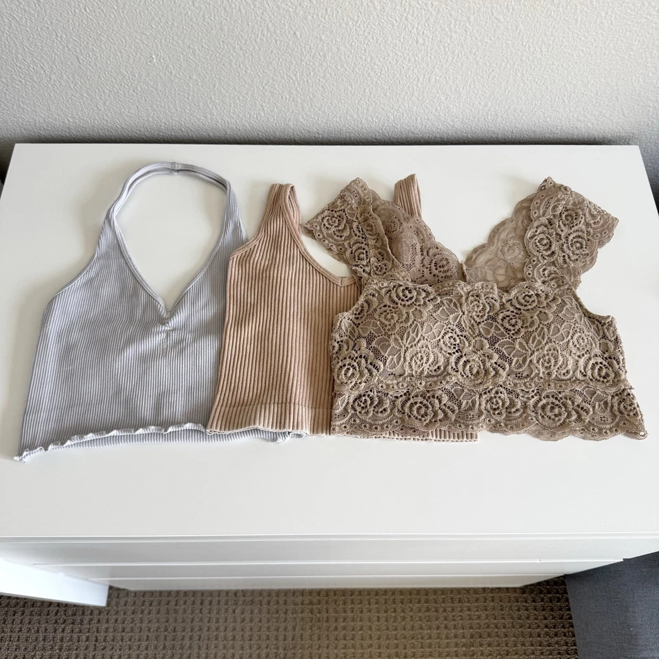 Bundle Lot 3 Cami Crop Tops Bralette Size XS Camisole Capsule Neutral Layering - Image 1 of 4