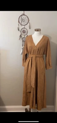 Tan Midi Wrap Dress with Pockets! | Size Small, Fits Like M/L - Image 1 of 4