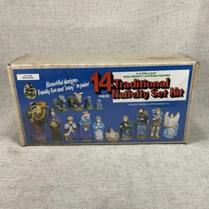 Vintage Wee Crafts traditionelle Krippe Set Kit 14 Figuren vorgegossen leicht zu bemalen - Bild 1 von 5