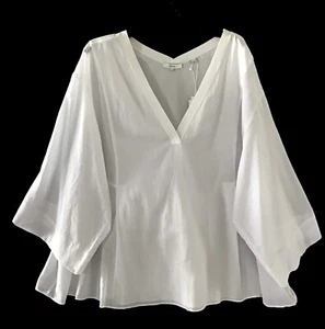 Vince Rim Trim Double V Neck Popover Blouse in White. NWT Size XXXL Ret $225 - Picture 1 of 3