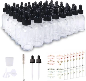 Paquete de 48 botellas de vidrio transparente de 1 oz con goteros de vidrio para aceites esenciales - Imagen 1 de 12