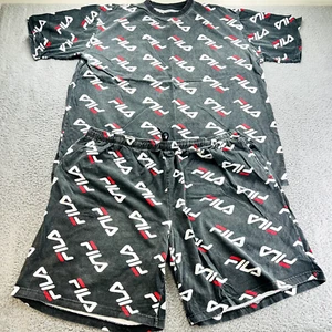 FILA Mens XXXL Allover Logo Print AOP Crewneck T-Shirt Short Sleeve/Shorts Set - Picture 1 of 18