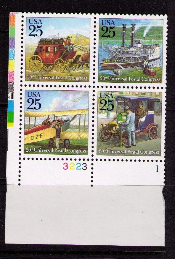 US USA Sc# 2437a MNH FVF PL# BLOCK Steamboat Stagecoach Biplane Automobile UPU - Image 1 of 1