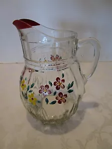 Brocca vintage VETRO SMALTATO FLOREALE DIPINTA A MANO floreale Germania 8,25”T 48 oz. - Foto 1 di 10