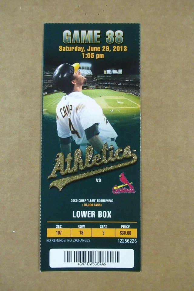 Boleto completo Oakland Athletics vs Cardinals 29/06/2013 ~ Matt Adams (2 horas) Foto 1 de 1