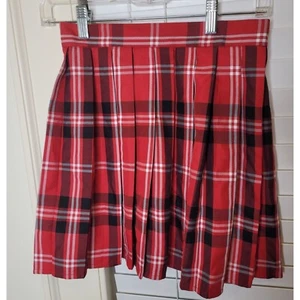 Girls Pleated Skirt Red TARTIN Plaid S coquette babydoll Y2K darkacademia - Picture 1 of 5
