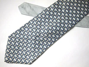Tommy Hilfiger Mens Necktie Tie Blue Silver Geometric 57" Career - Picture 1 of 4