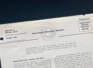 Puntas de boletín de servicio Hamilton Electric 500 originales 1958 de colección para relojeros - Imagen 1 de 1