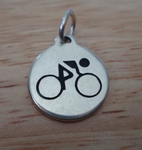 1 Sterling Silver 15mm Engravable Round says Biking on the back Sports Charm - Picture 1 of 3