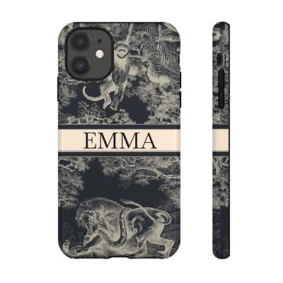 Custom Name Tough Phone Case with Lion & Monkey Design, Personalized Phone Cover - Image 1 of 2