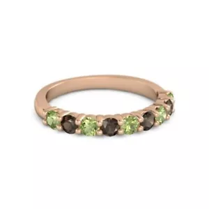 925 Silver Round 2.5MM Peridot Smoky Quartz Eternity Rose Plated Women Ring - Picture 1 of 3