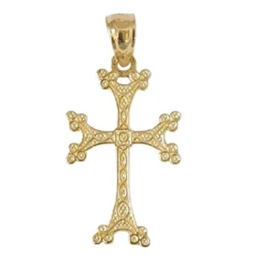 14K Yellow Gold Textured Armenian Apostolic Cross Pendant / Charm, Made in USA - Picture 1 of 4