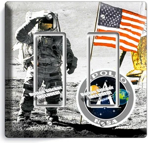 NASA SPACE ASTRONAUT APOLLO MOON LANDING 2 GFI SWITCH WALL PLATE ROOM HOME DECOR - Picture 1 of 1