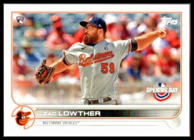 2022 TOPPS OPENING DAY #63 ZAC LOWTHER ROOKIE CARD BALTIMORE ORIOLES/RC - Image 1 of 2