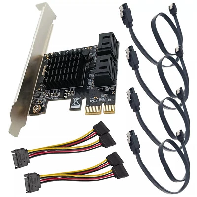 PCI-e X1 to SATA 3.0 Expansion Card 4 Port Controller Adapter Data Power Cable - Image 1 of 4