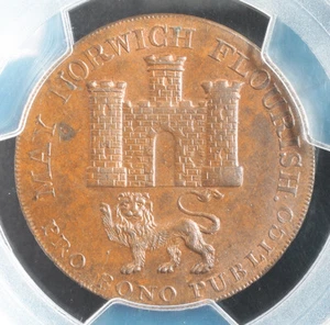 1792, Great Britain. Copper "Norwich Castle" ½ Penny Token Coin. PCGS MS-64 BN! - Picture 1 of 4