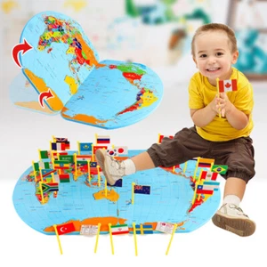 3D Wooden World Map Flag Matching Puzzle Geography Toy Foldable World FaDDG - Picture 1 of 6