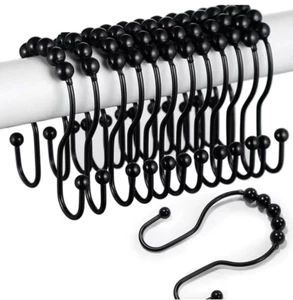 12Pcs Iron Shower Curtain Hooks - Minimalist Black for Bathroom Decor - NEW - Picture 1 of 6