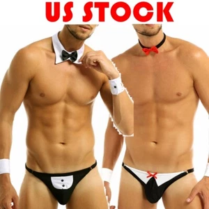 Uomini Lingerie Set Cameriere Tuxedo Papillon Collare G-String Biancheria Intima Costume Sexy - Foto 1 di 34