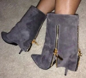 $1395❤️36.5/6.5 Giuseppe Zanotti Botas Plegables Gamuza Media Pantorrilla Cremallera Acento - Imagen 1 de 2