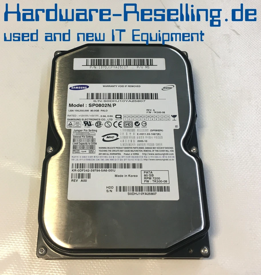 Samsung Spinpoint 80GB 3,5" 7200rpm Ide Sp0802n/P Dell 0DF342 - Imagen 1 de 1