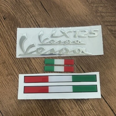 8x Set SILVER FAIRING BADGE ITALY STICK DECAL FOR PIAGGIO VESPA VLX 125 LX125 - Image 1 of 4