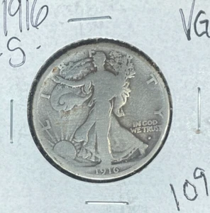 1916-S WALKING LIBERTY SILVER HALF DOLLAR ~ VG ~NICE COIN~ - Picture 1 of 2