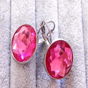 18MM FACETED,PINK ACRYLIC STAINLESS STEEL LEVER-BACK EARRINGS-SIZE: LARGE - Picture 1 of 6