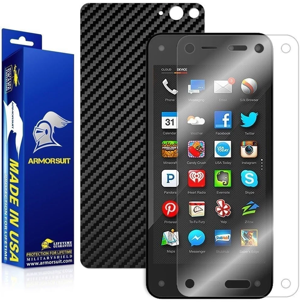 ArmorSuit Amazon Fire Phone Screen Protector + Black Carbon Fiber Skin USA - Image 1 of 4