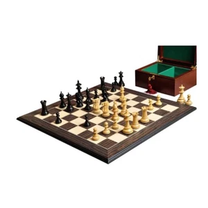Royale Chess Set, Box & Board Combination - Ebonized Boxwood and Natural Boxwood - Picture 1 of 12