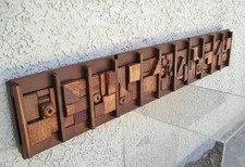 Modern Brutalist Abstract Cubist Handcrafted Wood Wall Art Sculpture