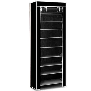 New 10 Tier Shoe Rack Shelf Standing Clost Cabinet Storage with Cover Black - Picture 1 of 17
