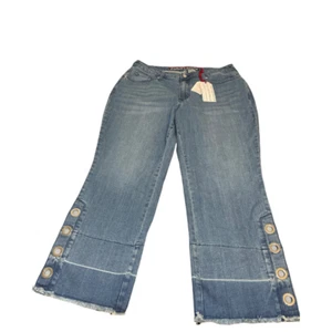 Standards & Practices Damen Boot Cut Jeans Blau Stretch Ausgefranste Ösen 14 Neu - Bild 1 von 7
