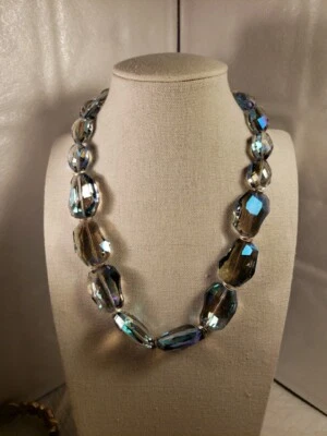 Collar Grueso Tono Plateado Zafiro Azul AB Graduado Corte Prisma Vidrio 16"  Foto 1 de 4