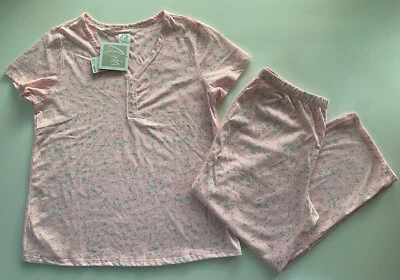 Aria Women's 2 Piece Pajama Set Top and Capri Pants Pink Floral M Medium - Image 1 of 4