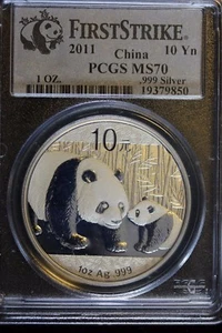 2011 China, 10 Yuan .999ag Panda, PCGS Graded**MS-70** First Strike #19379850 - Picture 1 of 2
