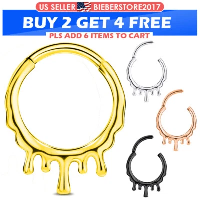 Pendientes de aro clicker tabique con bisagras gota de agua de acero quirúrgico anillo nariz 1 pieza 16G Foto 1 de 4