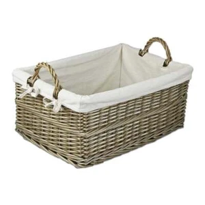 Wicker Storage Basket Lined With Handles Woven Antique Grey Home Organise Tidy - Picture 1 of 5