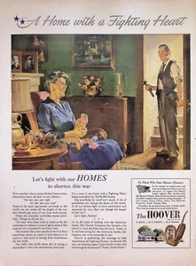 VINTAGE 1940s Print Ad ~ Hoover Vacuum's ~ A Home With A Fighting Heart - Picture 1 of 1