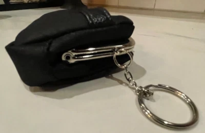 VTG black coin purse key chain hook silver snap close outside inside pocket new - Image 1 of 4