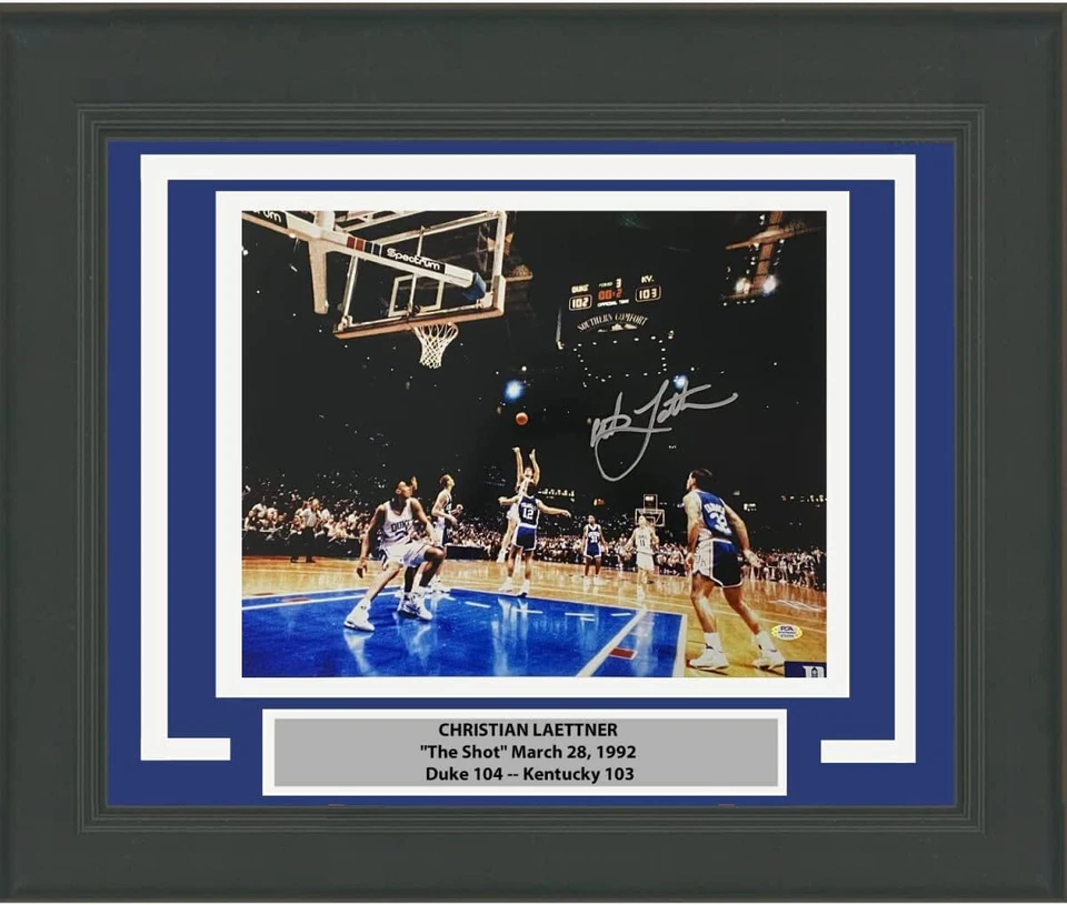 FRAMED Autographed/Signed CHRISTIAN LAETTNER The Shot Duke 16x20 Photo PSA COA - Image 1 of 1