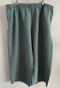 Eileen Fisher 100% Organic Linen Cropped Wide-Leg Pants Elastic Waist Size 2X - Picture 1 of 4