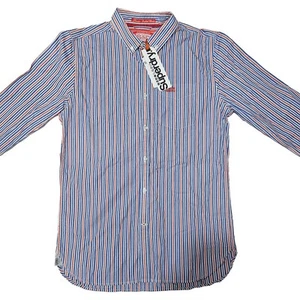 Superdry Men’s London Button Down Shirt L Red Striped New With Tags - Picture 1 of 4