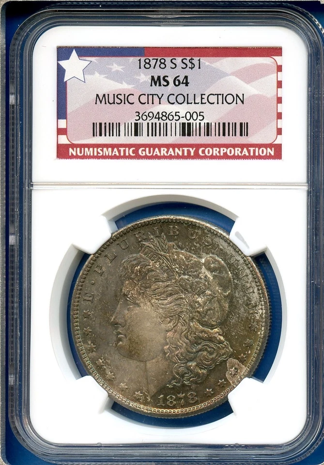 1878 S NGC MS64 Music City Collection Morgan Silver $1 Dollar US Mint Coin Color - Image 1 of 3