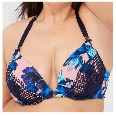 Nuevo con etiquetas Sujetador Lane Bryant Cacique Floral Encaje Push-Up Espalda Corredora Azul Marino 40H Foto 1 de 4