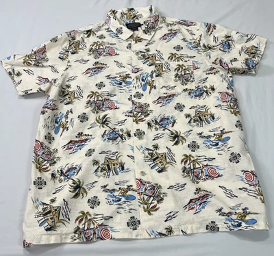 Pendleton Hawaiian Shirt Mens XL Ivory Aztec Beach Hut Surf Surfing Floral AOP - Image 1 of 4
