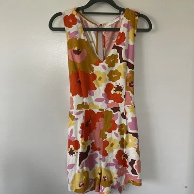 Exuberante Mameluco Sin Mangas Cuello en V Años 70 Floral Estampado Hippie Talla S Rayón/Lino Foto 1 de 4